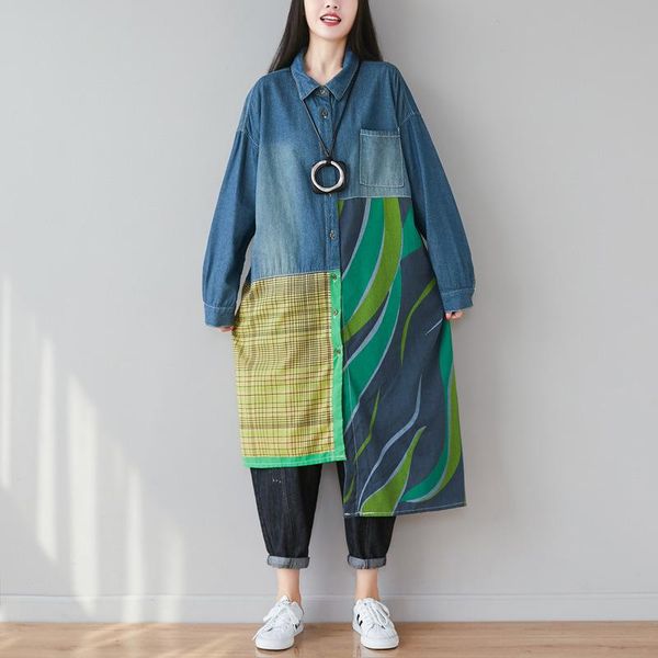 

the spring and autumn period and the new character of irregular long shirts washed denim loose cardigan of big yards casual, Tan;black