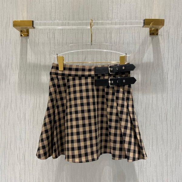

skirts 2021 ladies fashion waist belt buckle houndstooth pleated skirt 1028, Black