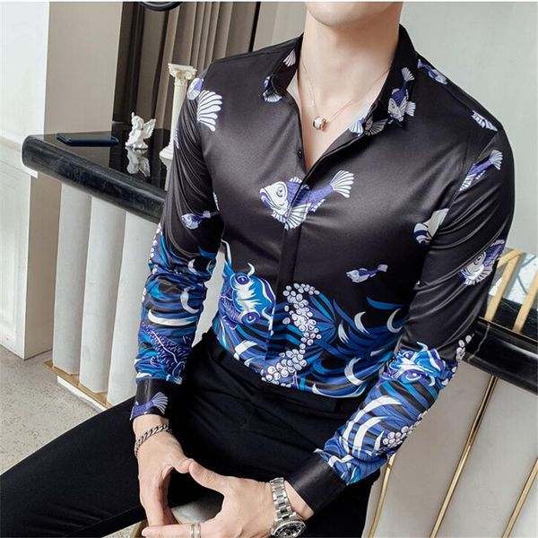 

men's casual shirts luxury design shirt men slim fit long sleeve camisa masculina l club prom, White;black