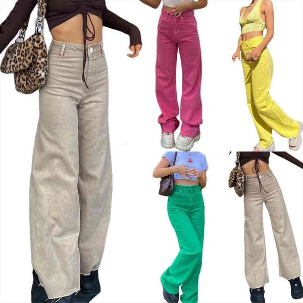 

women fashion spring jeans solid color candy colors middle-waist loose flared pants for female, Blue