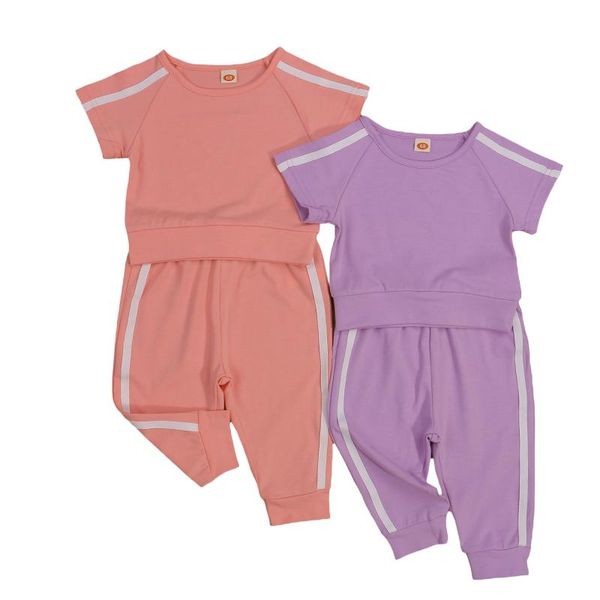 

clothing sets infant summer casual baby girls clothes 2pcs solid short sleeve t shirts pants outfits 0-3y, White