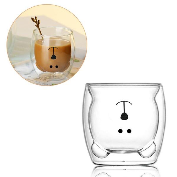 

wine glasses bear double wall glass cup juice tea milk mugs coffee cups double-layer heat resistant whiskey mug christmas gifts