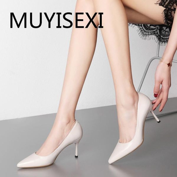 

dress shoes 6.5cm pumps full genuine leather office high heels women pointed toe shallow mature career basic cw10 muyisexi, Black