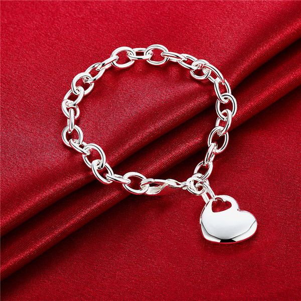 

heart center 925 silver plate bracelets size 8 inchs dmsb273,fashion sterling silver plated bracelet jewelry charm bracelets, Golden;silver