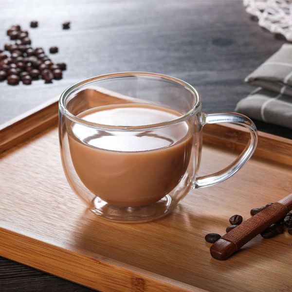 

drinking glass tea cups double wall layer tea cup heat-ristant creative round double glass juice milk coffee cup drinkware