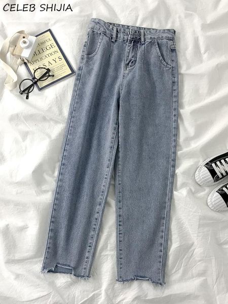

vintage blue ripped jeans for women high waist straight leg denim pants female clothes spring summer loose baggy jeans woman
