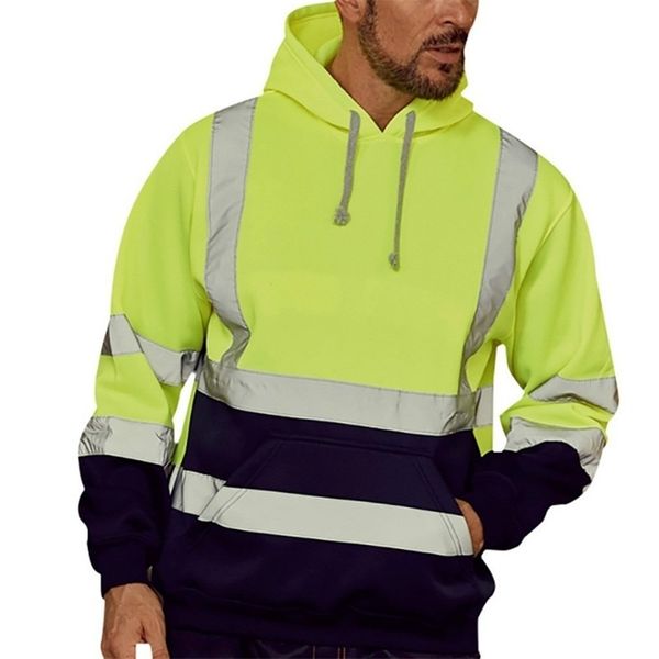 Hoodies masculino reflexivo sportswear jaqueta masculina trabalho de estrada alta visibilidade pulôver manga longa tops casaco roupas streetwear 210827