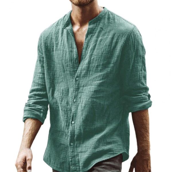 

men's casual shirts men shirt solid color single-breasted stand collar autumn for work, White;black