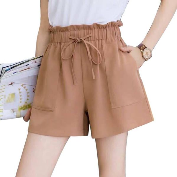 

high waist loose shorts womens casual elastic bowknot summer culotte pocket drawstring ruffled ruched shorts, White;black