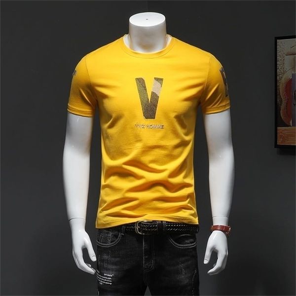 T-shirt da uomo estiva a maniche corte in puro cotone colletto tondo con finiture in personalità camicia maschile 210716