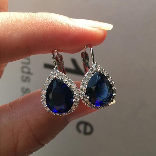 

clip-on & screw back luxury female small teardrop earrings boho 925 silver clip for women crystal white blue red purple