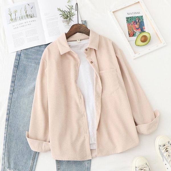 

summer blouse womens shirt vintage long sleeve boyfriend corduroy shirt women casual blouse harajuku shirts, White