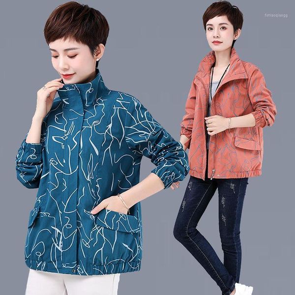 

women's jackets plus size 4xl women trench coat spring autumn print loose short stand collar female windbreaker basic coats causal f280, Black;brown