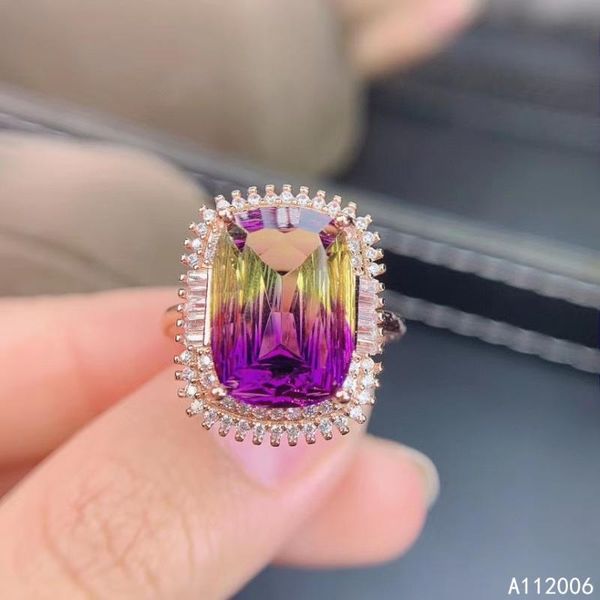 

cluster rings kjjeaxcmy fine jewelry 925 sterling silver inlaid ametrine ring luxury gradient ladies adjustable, Golden;silver