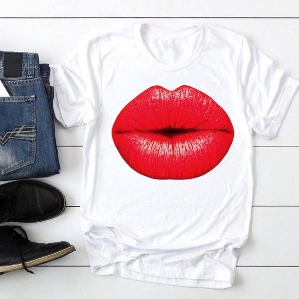 

women's t-shirt women short sleeve lip funny printing fashion cartoon summer lady print tee graphic t female tshirts clothes, White