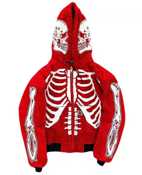 

men streetwear high street jackets skull skeleton print hoodie cardigan oversized casual sweatshirt fashion vintage coats autumn s-4xl, Black;brown