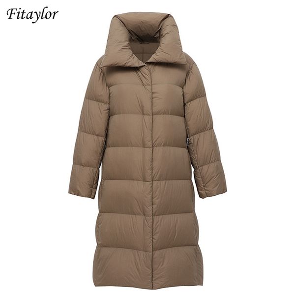 

fitaylor winter women down coat ultra light padded coat 90% white duck down puffer jacket female lapel snow warm overcoat 211108, Black