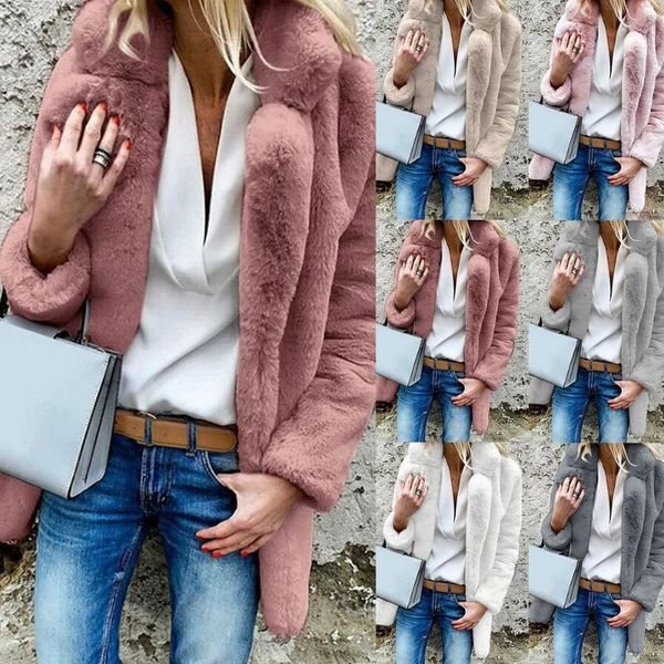 

women's wool & blends alsyiqi winter casual long faux fur cardigan coat warm solid fluffy sleeve artificial jacket lady outwear slim, Black