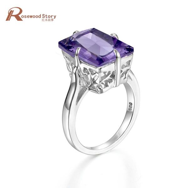 

cluster rings luxury jewelry 925 silver february birthstone amethyst big stone ring vintage arrival for wedding engagement, Golden;silver
