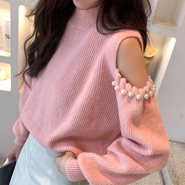

women's sweaters 2021 early autumn korean style small off-the-shoulder knitted., White;black
