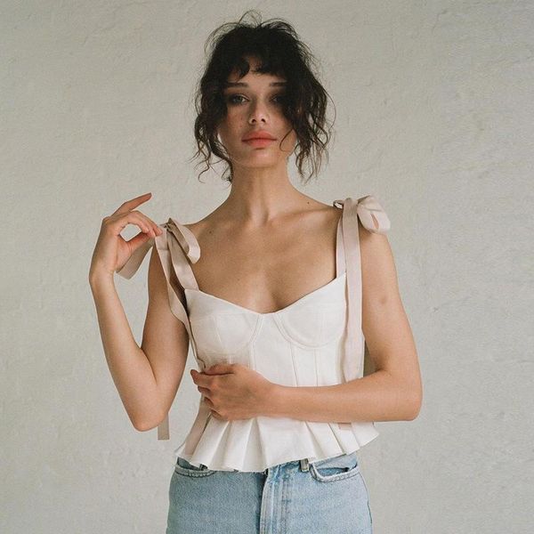 

women's tanks & camis 2021 women summer tank solid color tied-up shoulder straps v-neck backless tucked vest ladies girls streetwe, White
