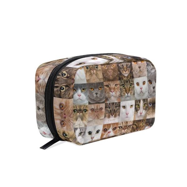 

fengju makeup cosmetic bag portable toiletries bag fashionable square storage for girls lady woman cat heads