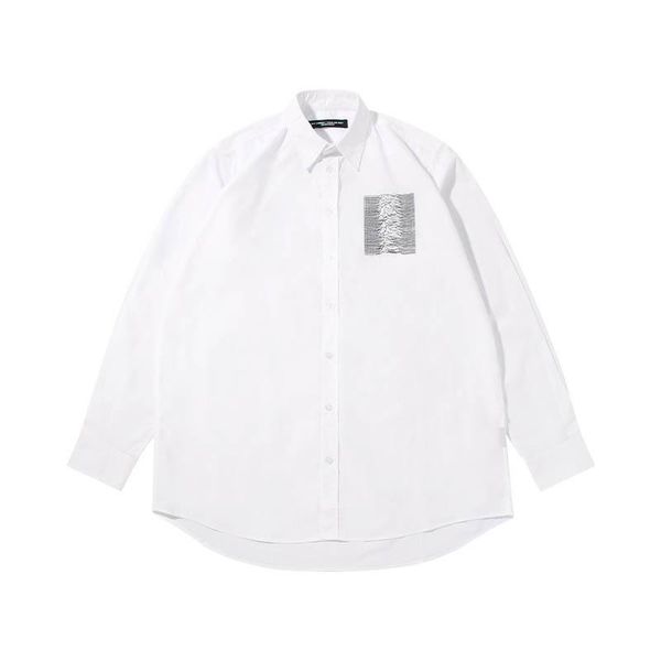 Camicie casual da uomo RAF SIMONS 2022 Camicia in cotone mercerizzato stile autunno Patch ricamo ondulato manica lunga tutto-fiammifero