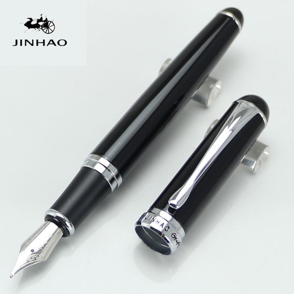 

wholesale-jinhao 750 black lacquered with silver trim broad nib fountain pen stationery school&ampoffice supplies writing smooth metal pen g