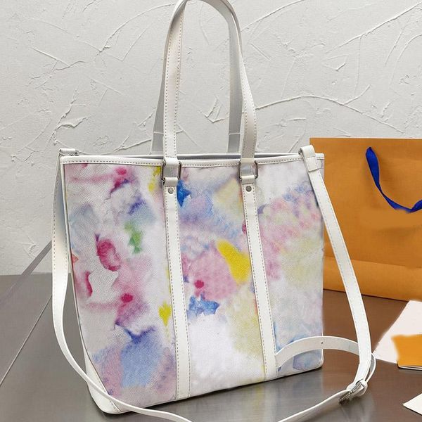 

shopping bags tote bag women handbag patchwork color classic versatile halo dye letter printing hardware, Black;red