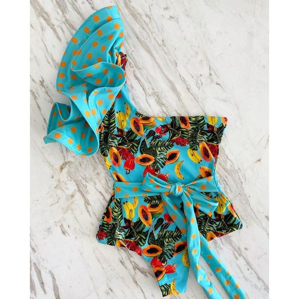 

women beach fashion bikini 2021 pull one piece swimsuit for summer suit push up shoulder leaf with sling strap floral print
