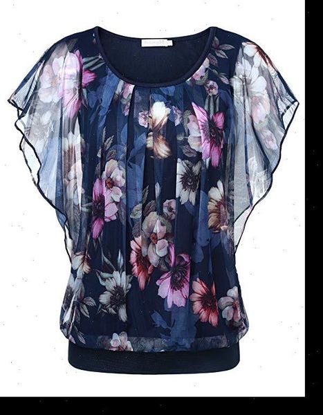 

wommen blouse 2021 summer flare sleeve shirt double layer round neck blouse ladies sleeveless shirt print roupa feminina, White