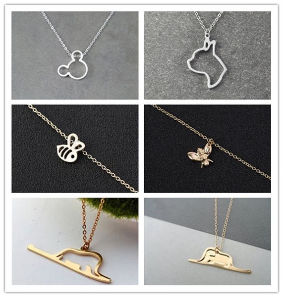 Gold Silver Elephant em Snake Honey Bee Elk Deer Bird Hedgehog Cat Dog Dog Mouse Pingente Chain Chaker Cara Carker para Mulheres