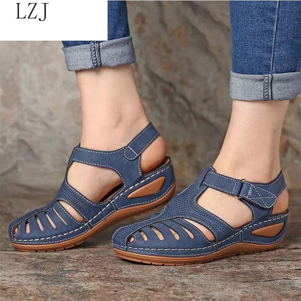 

sandals 2021 woman summer leather vintage buckle casual sewing women shoes solid female ladies platform plus 34-44, Black