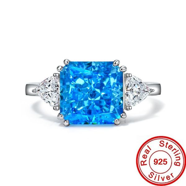 Aquamarine elmas söz yüzüğü 100% gerçek 925 STERLING Gümüş Nişan Düğün Bandı Halkalar Erkekler Partisi Mücevherleri