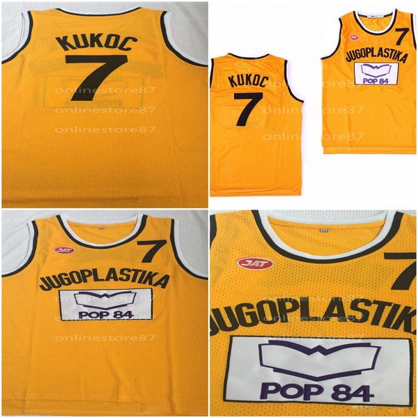 

men's the movie version basketball jerseys toni kukoc jersey #7 jugopl astika split yellow stitched jersey, Black
