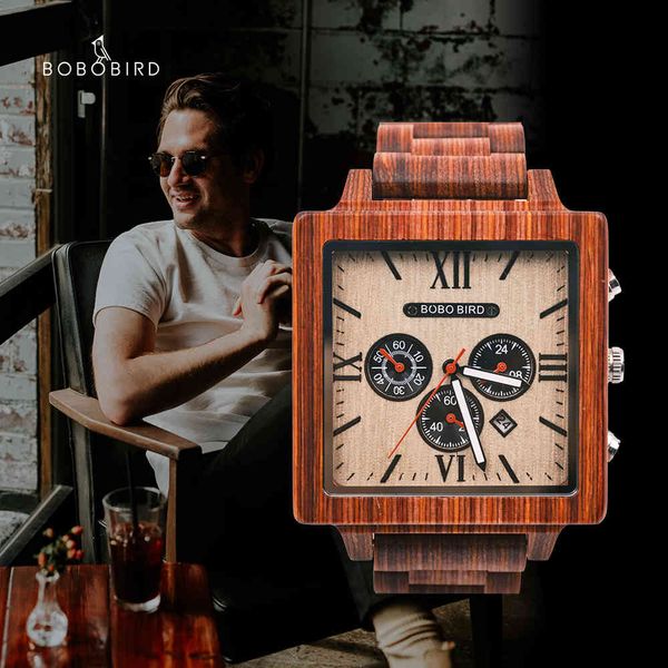 

watches relogio masculino bobo bird men wooden wristwatch luxury chronograph military quartz mother's day gift dropshipping, Slivery;brown