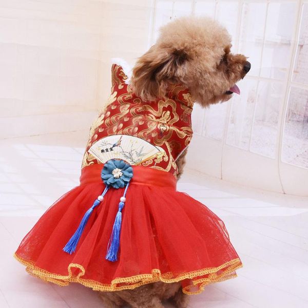 

pet silk princess dress chinese style dog cat clothes new year tang suit tutu skirt dog girl autumn winter warm clothing