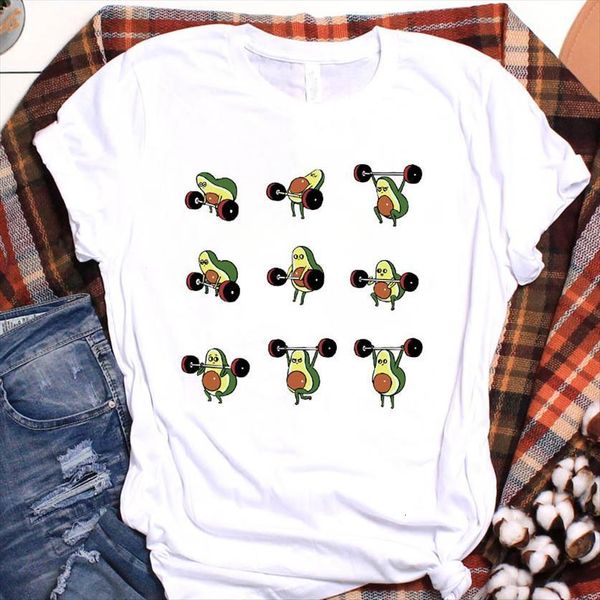 

cute avocado printed short sleeve women loose tee clothes graphic, White