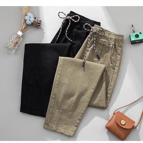 

women's pants & capris 2021 spring and autumn women fashion casual cargo solid elastic high waist harem lace-up cotton, Black;white