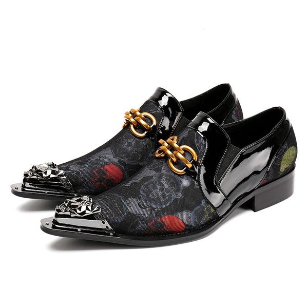 

dress shoes metal pointed toe soft leather men 2021 oxfords print party size 46 casual flats, Black