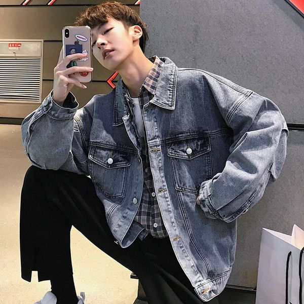 

men's jackets spring autumn 2021 hong kong style cardigan baseball bomber uniform youth male students outerwear clothes denim jacket, Black;brown
