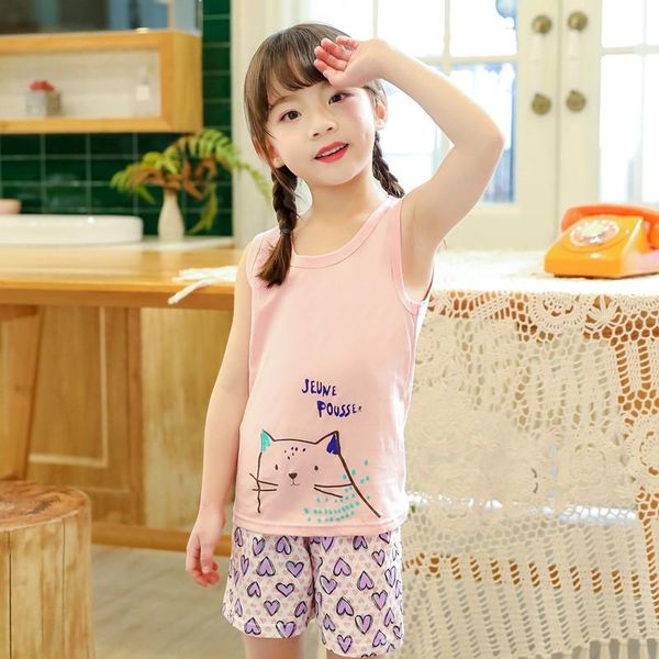 

pajamas summer kids baby boys girls clothing sets cartoon sleeveless vest+shorts kid clothes pijamas children sleepwear, Blue;red