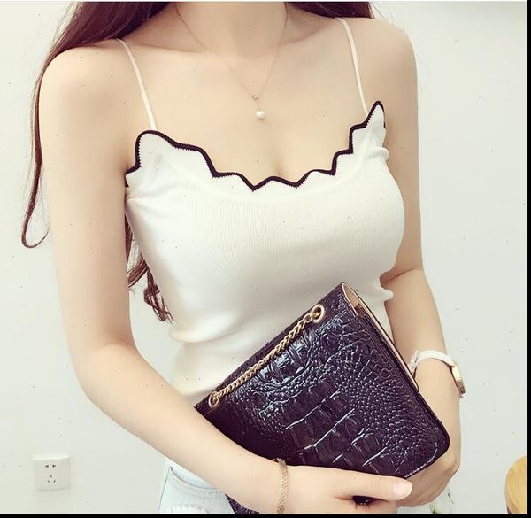 

summer women tanks casual lace edge collar pure color sleeveless beach holiday lotion chiffon vest camis, White