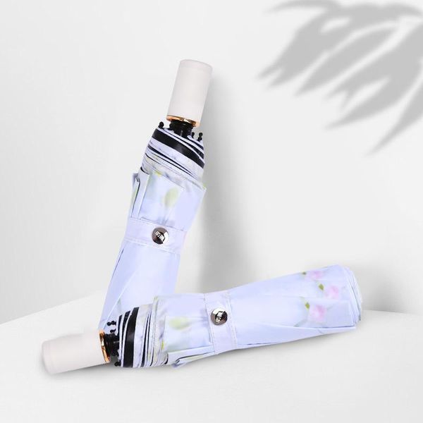 

umbrellas flower umbrella black coating sunscreen sunny rain woman three folding female princess paraso gift