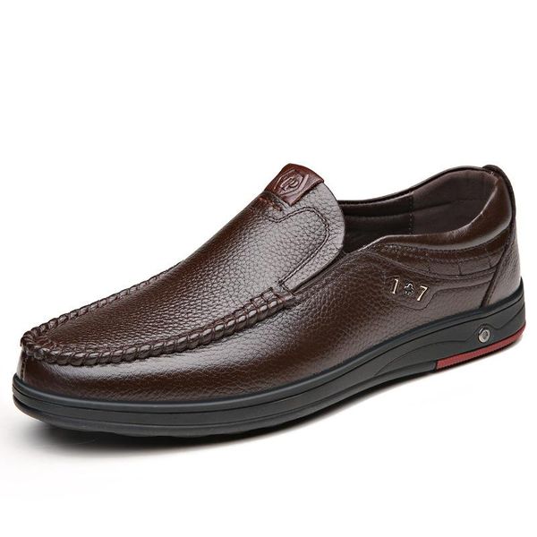 

dress shoes plus size solid men casual leather slip on lazy single man loafers business office work for male, Black