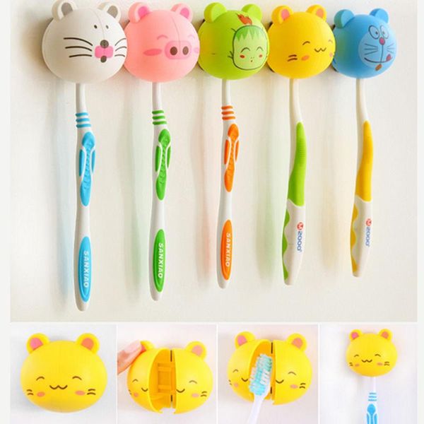 

bath accessory set cute various cartoon animal head toothbrush holder stand with wall suction cup