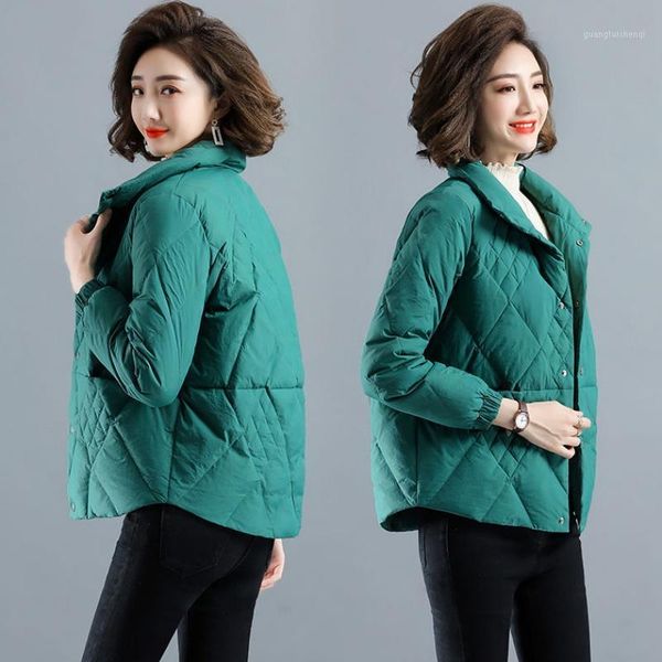 

women's short jacket coat thin 4xl plus size loose light stand-up collar 2021 mother's clothing down & parkas, Black