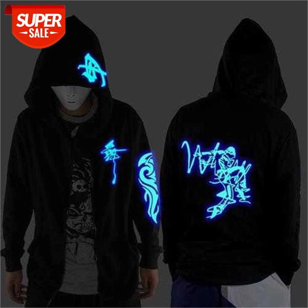 

streetwear ghost dance dance clothes for men and women luminous shuffle sweater jacket fluorescent wear ghost hooded #pz7y, Black
