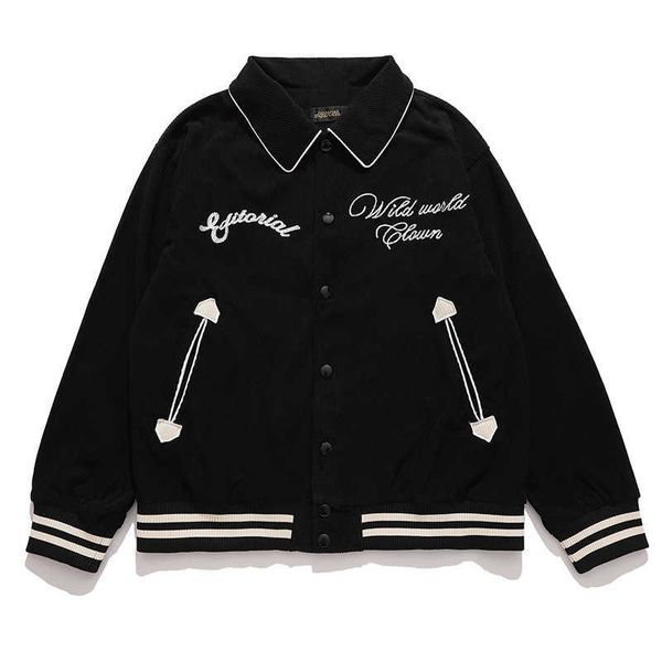 

letter embroidery breasted autumn jackets men women oversize lapel windbreaker coat, Black;brown