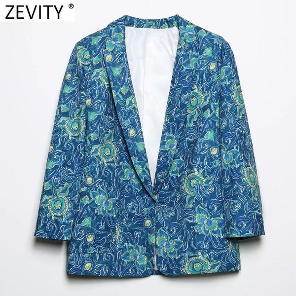 

women's suits & blazers zevity women vintage notched collar totem floral print casual blazer coat femme pocket patch outerwear chic ct, White;black